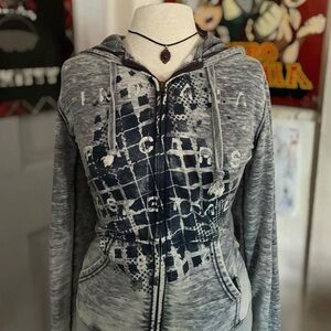 Gray Graphic Zip-Up Hoodie